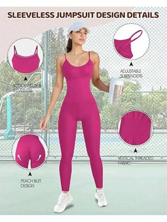 Sleeveless Backless Slim Fit Jumpsuit For Women Solid Color Sporty Workout Bodysuit