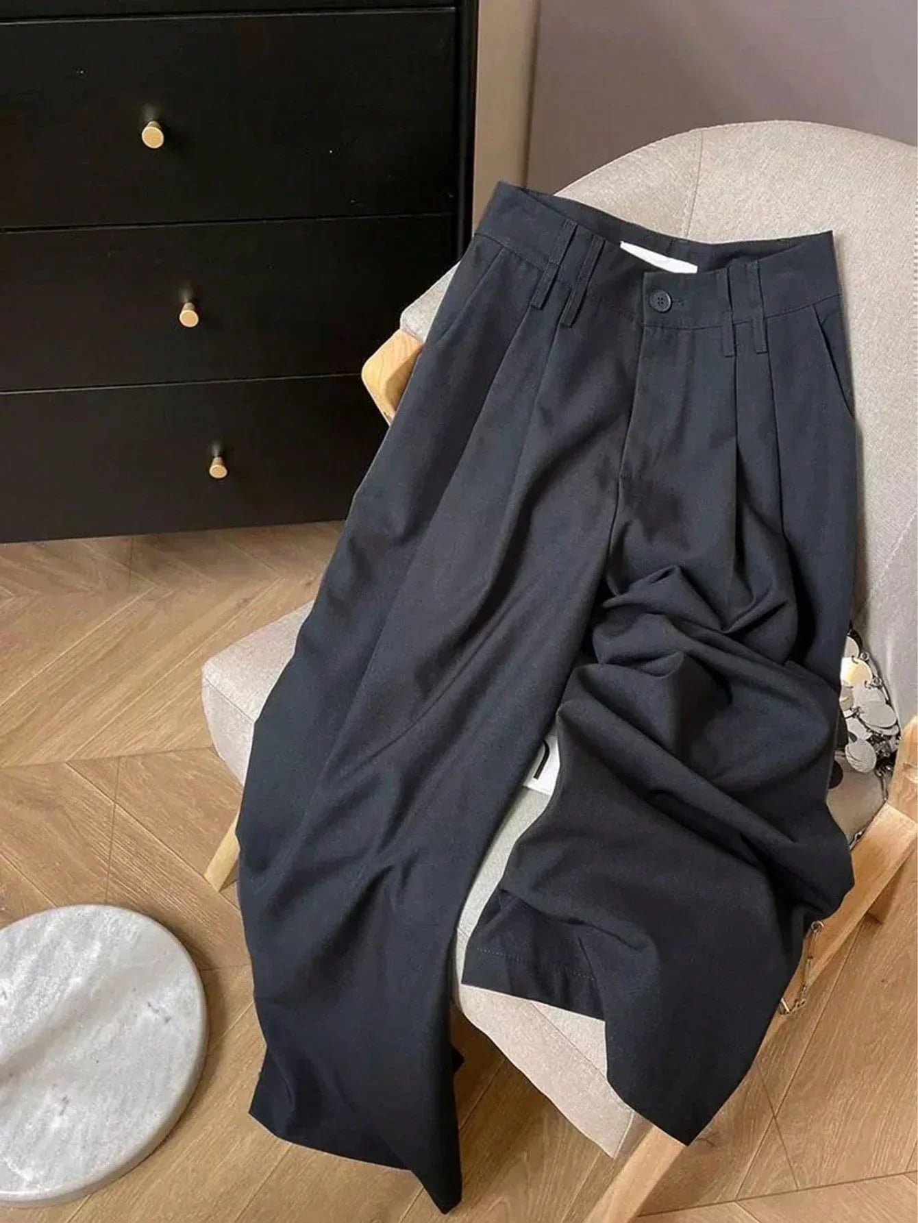 Women's Wide Leg Pants Loose Straight Fit Solid Color High Waist Casual Office Daily Wear