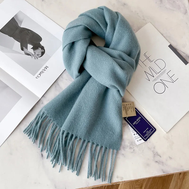 100% Wool Scarf Women Cashmere Shawl Solid Scarves