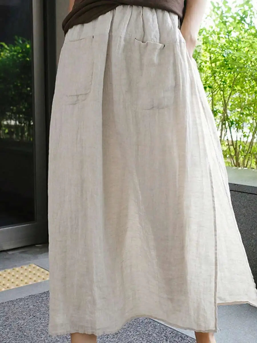 Womens Loose Linen Wide Leg Capri Pants With Pockets Casual Culottes