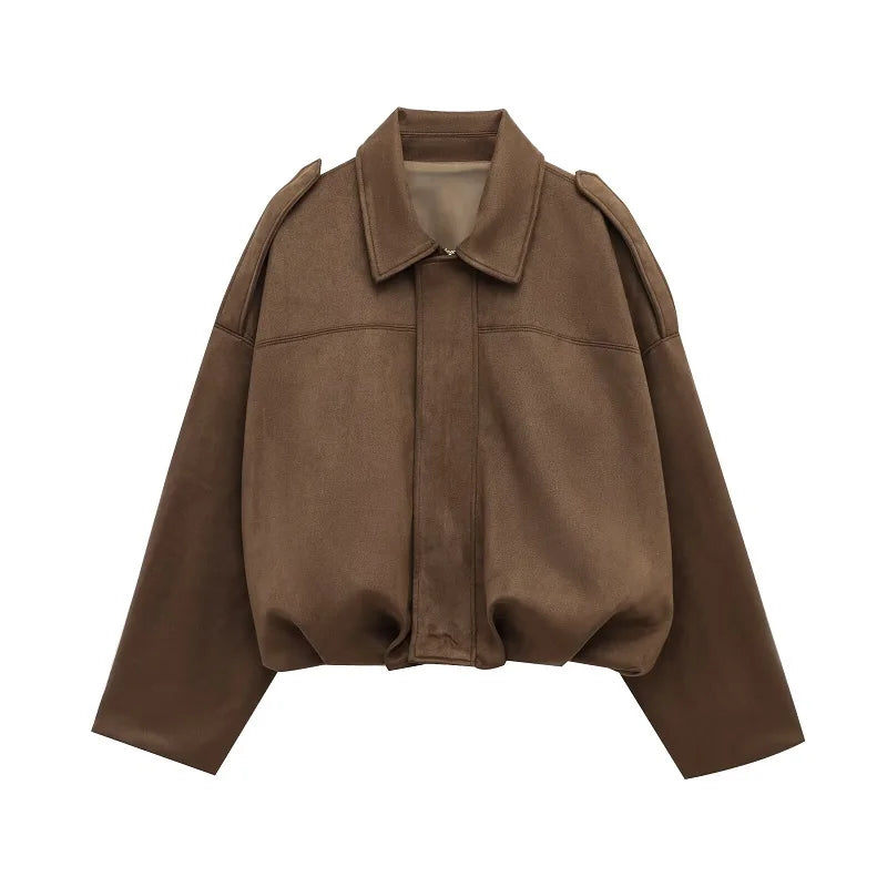 MUJER 2025 Suede Bomber Jackets for Women Outerwears Oversized Jacket Woman Streetwear Zip Women's Coats Padded Varsity Jackets