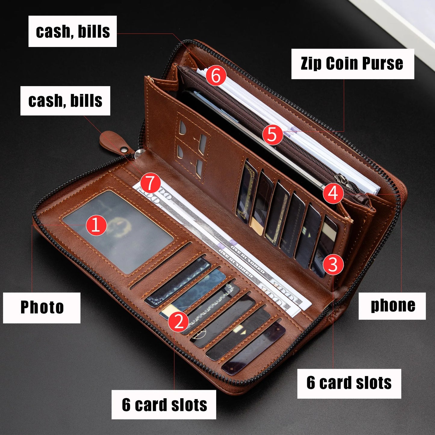 Long Zipper Wallet RFID Blocking