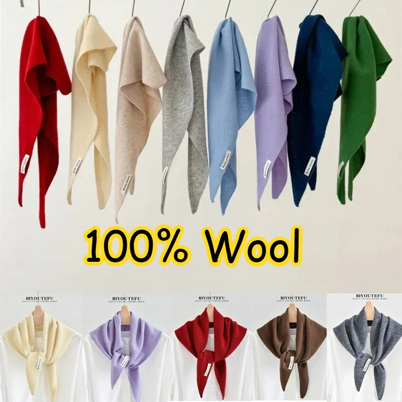 100% Australian Wool Knitted Triangle Scarf Shawl