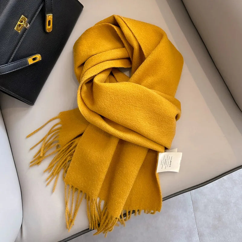 100% Wool Scarf Women Cashmere Shawl Solid Scarves