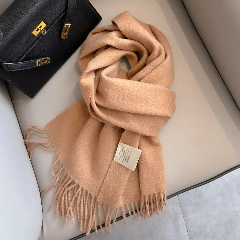 100% Wool Scarf Women Cashmere Shawl Solid Scarves
