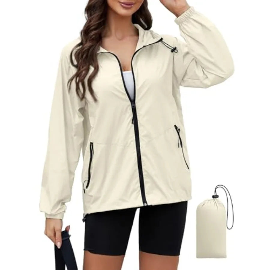 PITINAN Lightweight Rain Jacket Women Packable Wind Breaker Light Rain Jacket Women Waterproof Travel Raincoat S-XXL