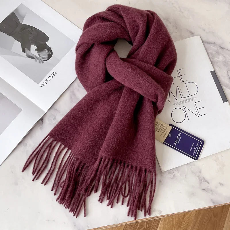 100% Wool Scarf Women Cashmere Shawl Solid Scarves