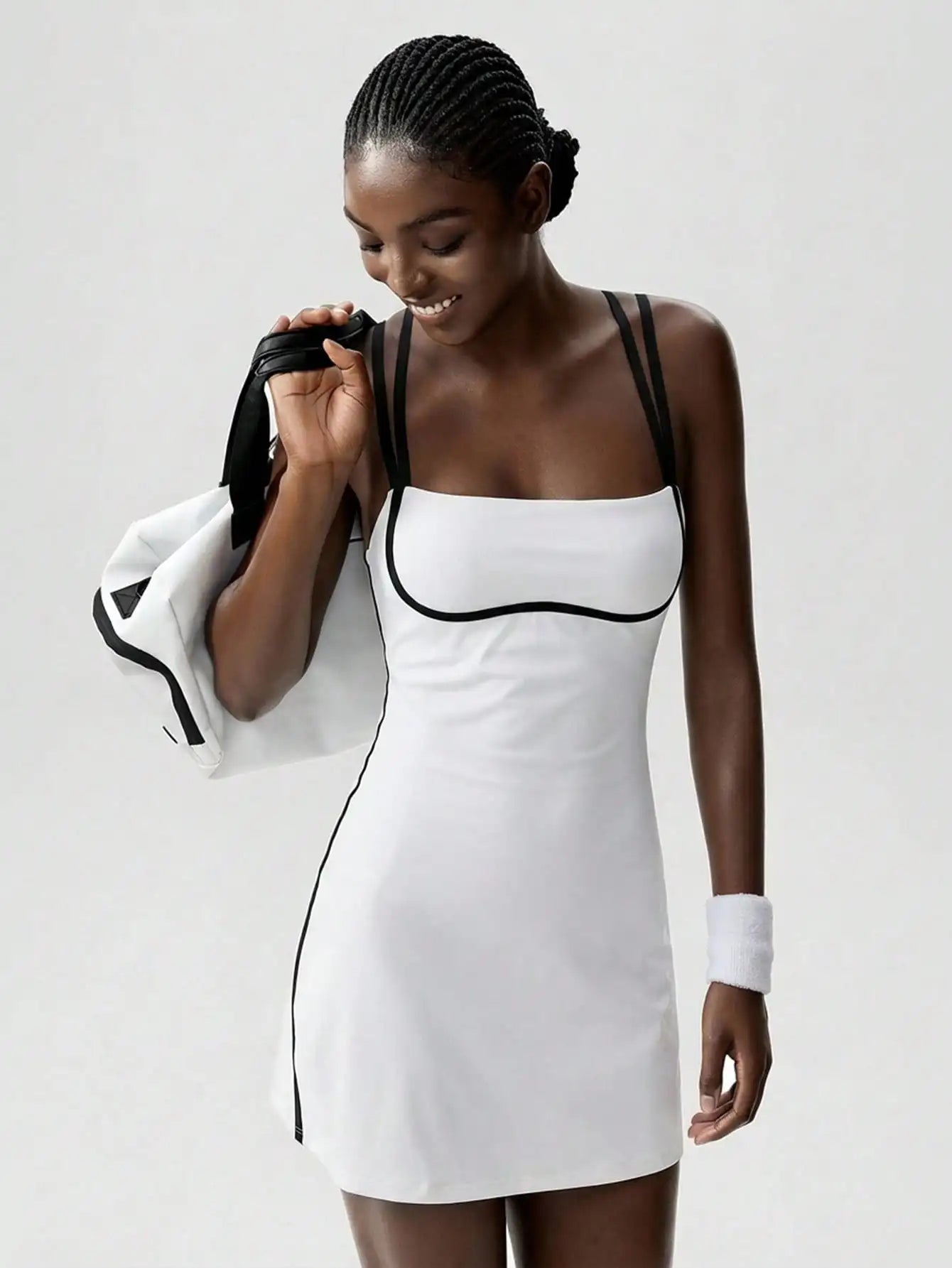 Black Striped Backless Active Dress For Women Tennis Yoga