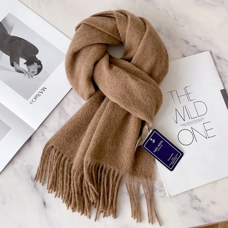 100% Wool Scarf Women Cashmere Shawl Solid Scarves