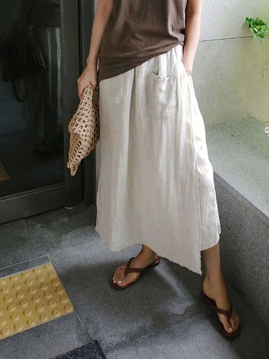 Womens Loose Linen Wide Leg Capri Pants With Pockets Casual Culottes
