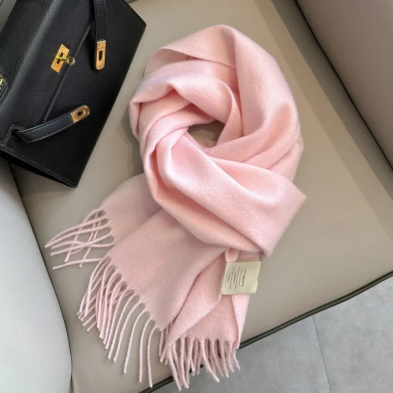 100% Wool Scarf Women Cashmere Shawl Solid Scarves