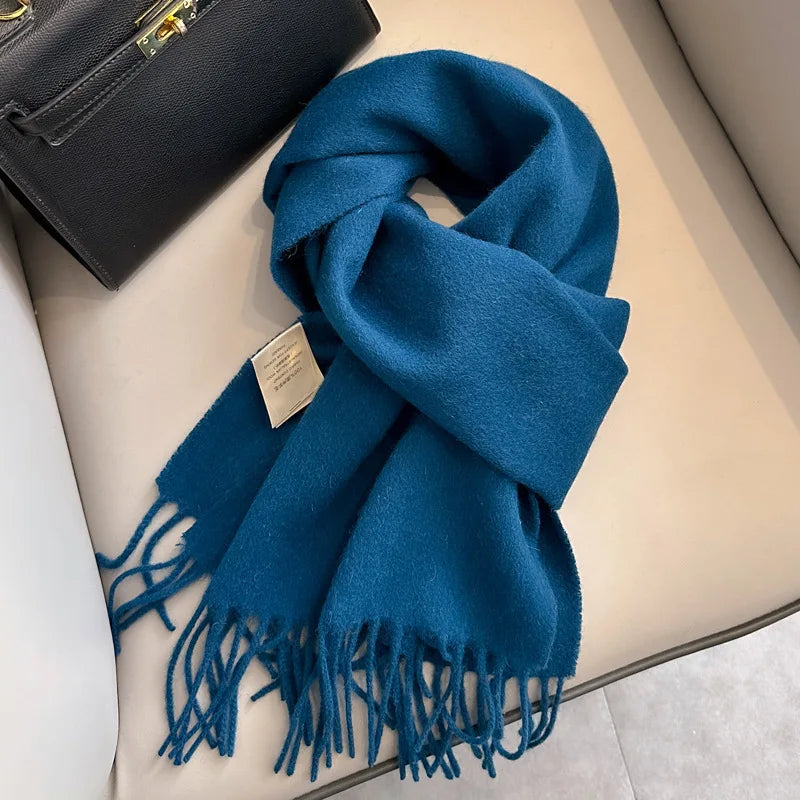 100% Wool Scarf Women Cashmere Shawl Solid Scarves