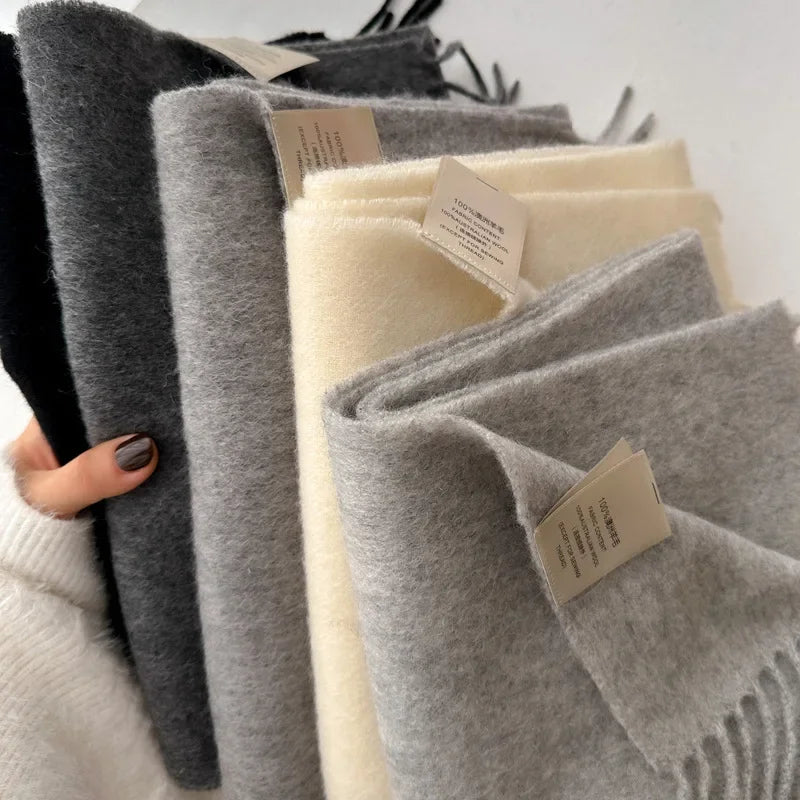 100% Wool Scarf Women Cashmere Shawl Solid Scarves