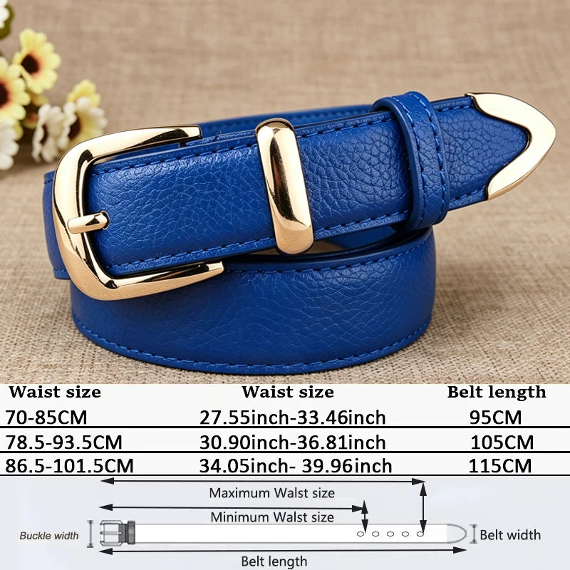 Fashion Women Genuine Leather Belts High Quality Gold Buckle Best Matching Dress Jeans Belts for Lady LB2146