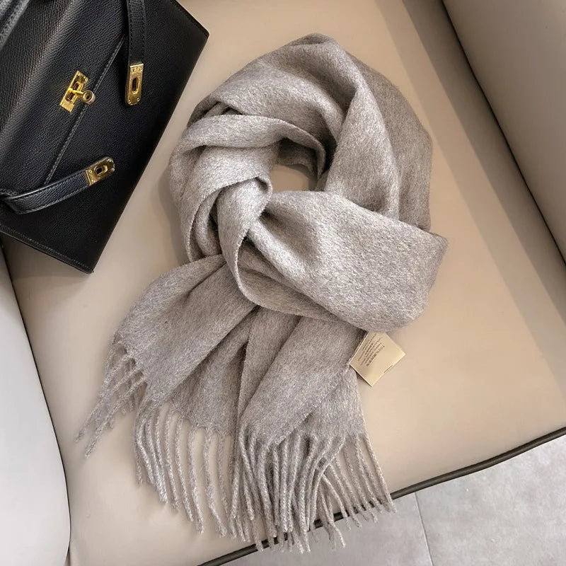 100% Wool Scarf Women Cashmere Shawl Solid Scarves