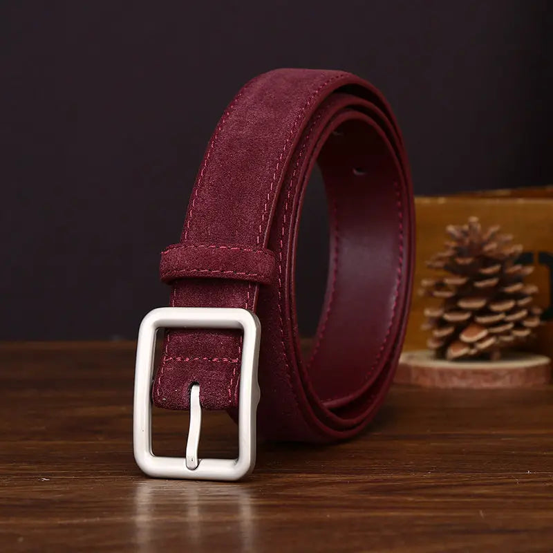Fashion Women Suede Belt with Silver Square Buckle Leather Waist Accessory for Jeans Pants And Dress