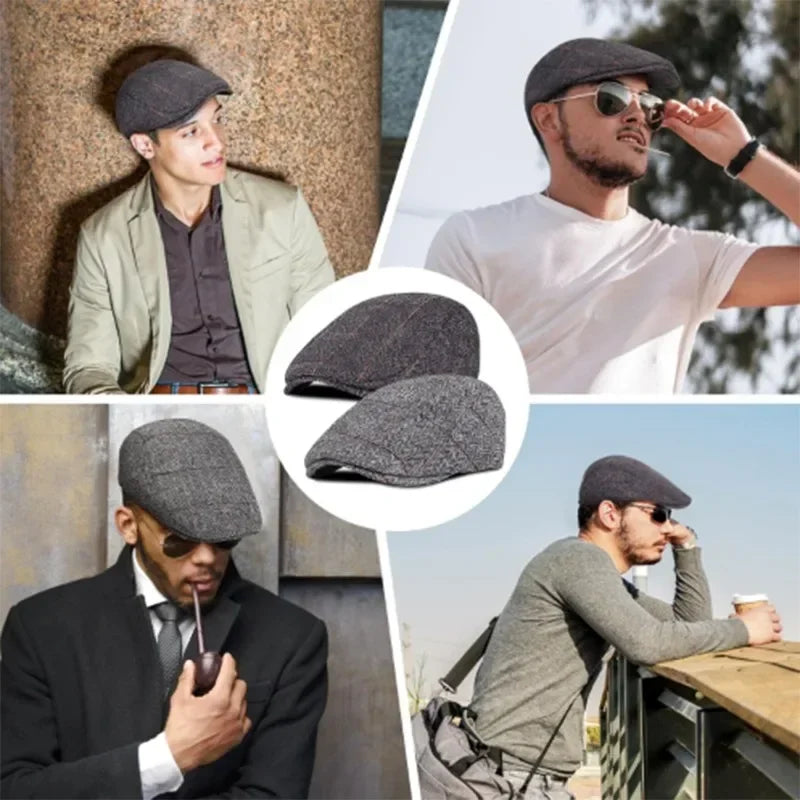 Men's Herringbone Tweed Hat Flat