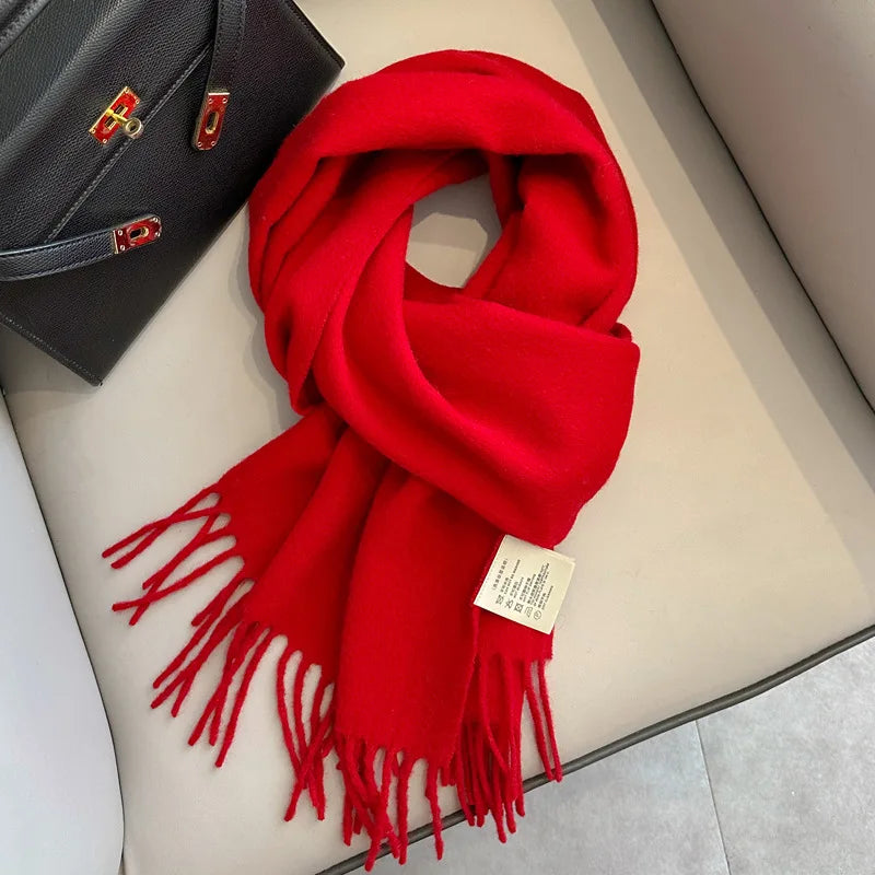 100% Wool Scarf Women Cashmere Shawl Solid Scarves