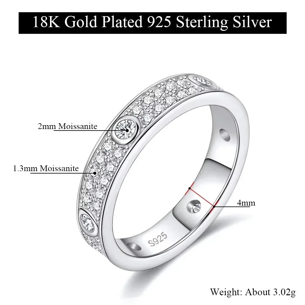 LinkerLove Moissanite Eternity Wedding Bands for Women Dating Couple Engagement Rings Sparkling 925 Sterling Silver Diamond Ring