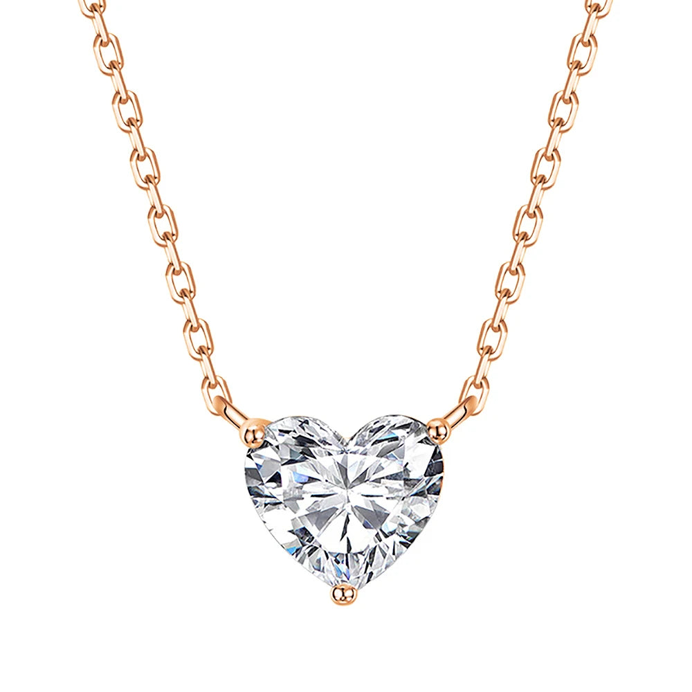 Certified 1-3Carat Heart Cut Moissanite Pendant Necklaces for Woman S925 Silver Plated 18k Gold Solitaire Lab Diamond Neckchain