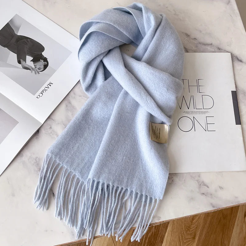 100% Wool Scarf Women Cashmere Shawl Solid Scarves