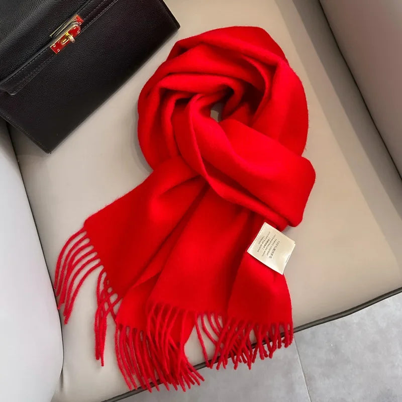 100% Wool Scarf Women Cashmere Shawl Solid Scarves