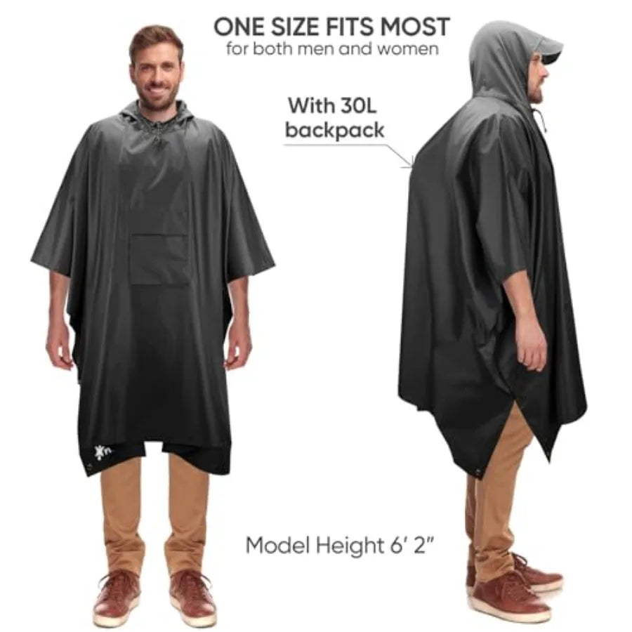 PTEROMY 3-in-1 Hooded Rain Poncho for Adult with Pocket, Waterproof Lightweight Unisex Raincoat for Hiking Camping Emergency