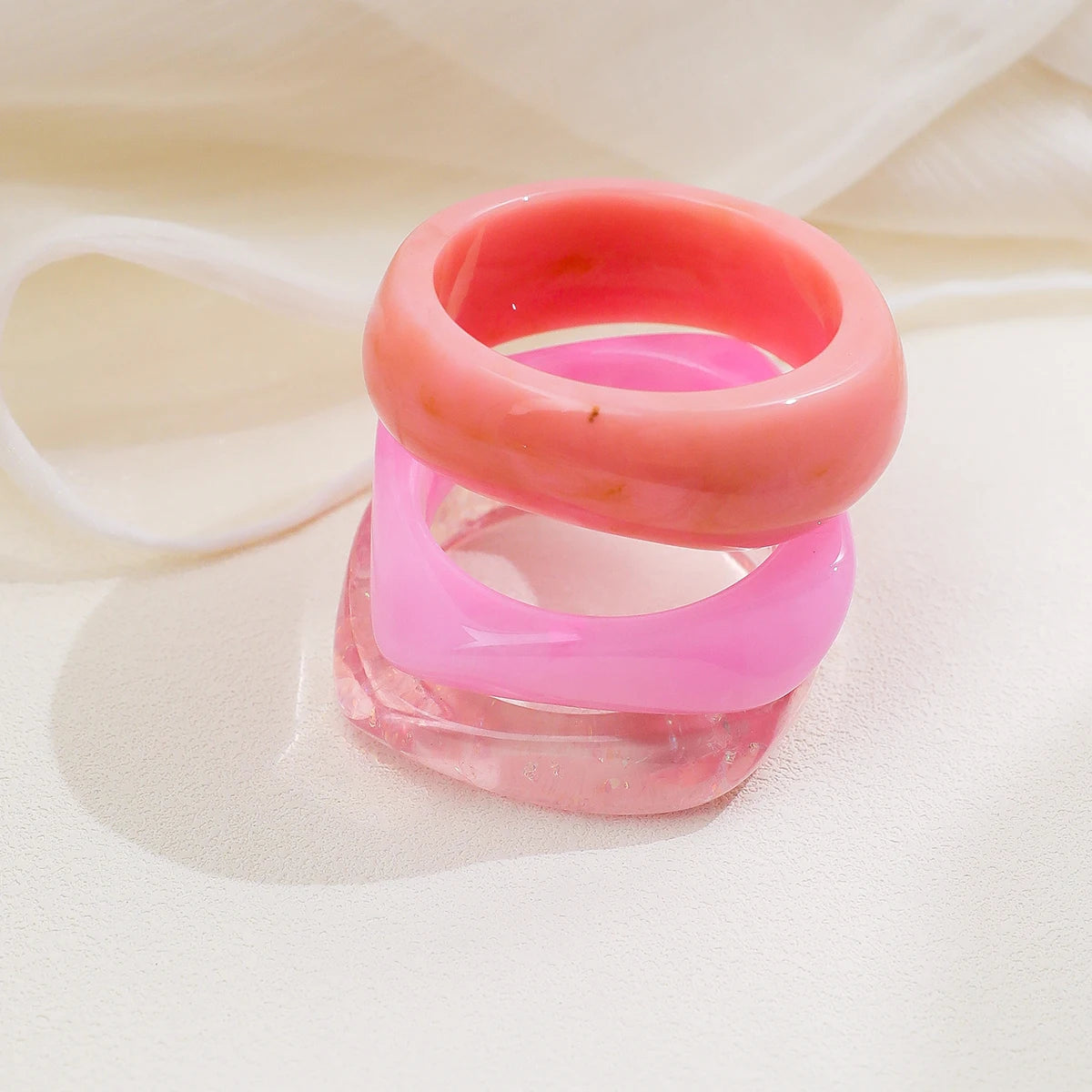 3pcs/Set Pink Acrylic Bracelet Set, Elegant Bangle Combination