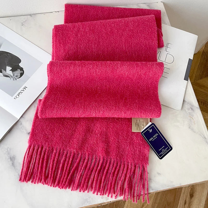 100% Wool Scarf Women Cashmere Shawl Solid Scarves