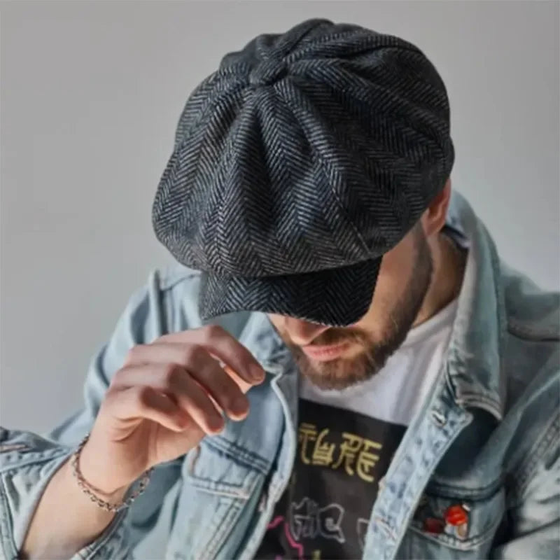 Men's Herringbone Tweed Hat Flat