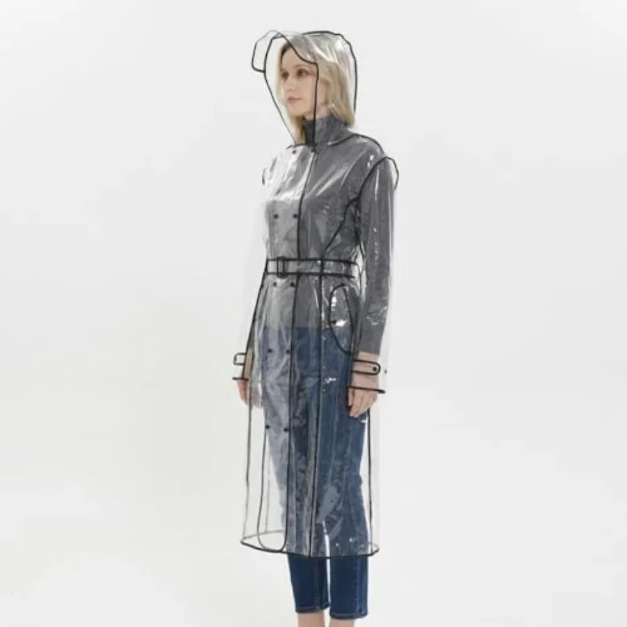 Waterproof Portable Raincoat, Rain Coats for Women Clear Reusable Rain Resistant Poncho with Hoods and Belt for Rain Jacket Out