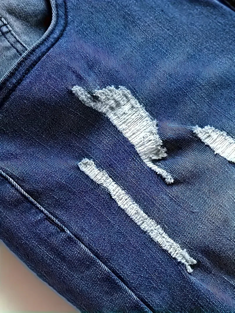 Men Distressed Fashion Jeans - Street Style, Comfortable Stretch Denim with Ripped Detail