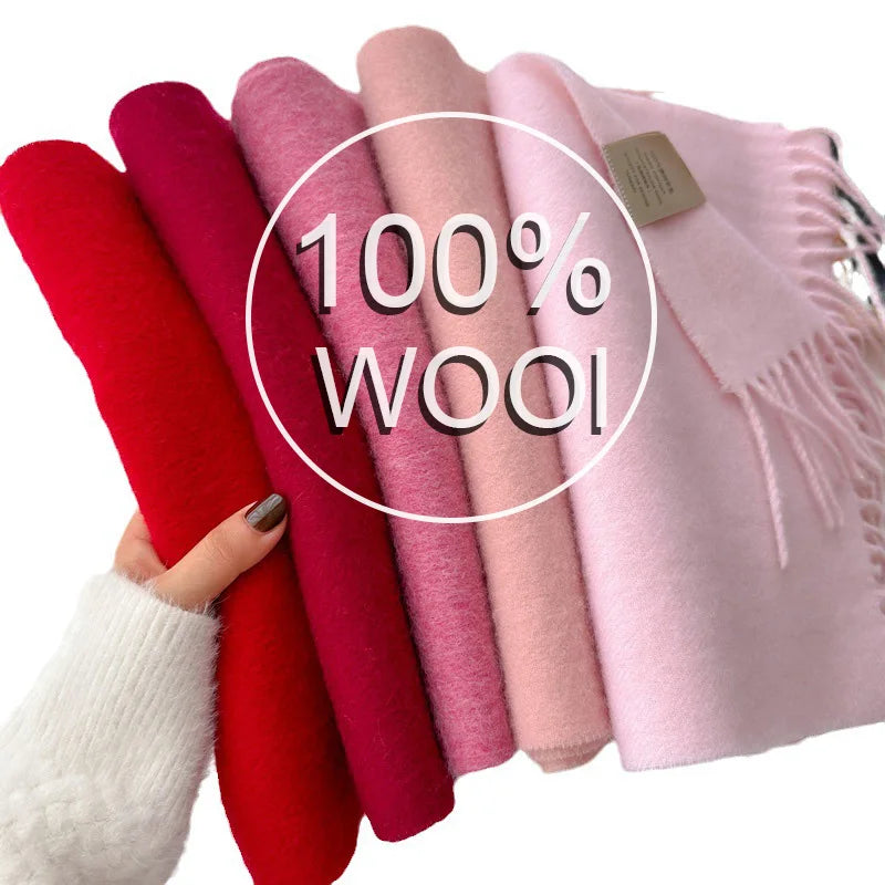 100% Wool Scarf Women Cashmere Shawl Solid Scarves