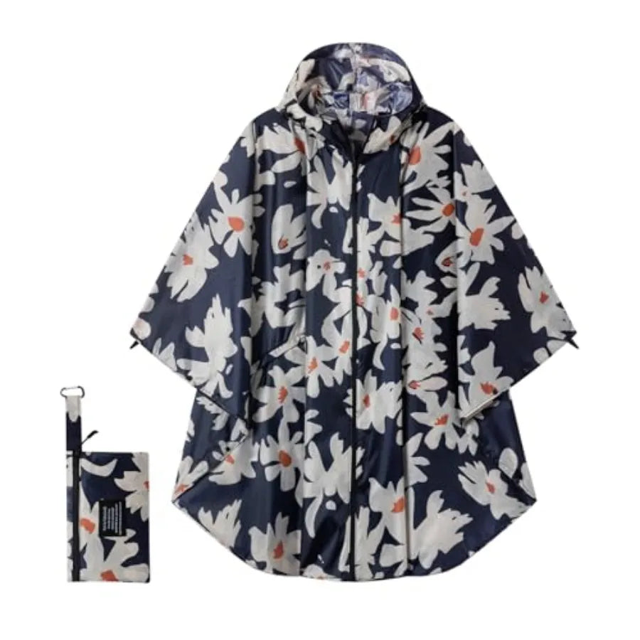 Hooded Rain Ponchos for Adult - Rain Coat and Rain Jacket with Waterproof Pocket and Zipper