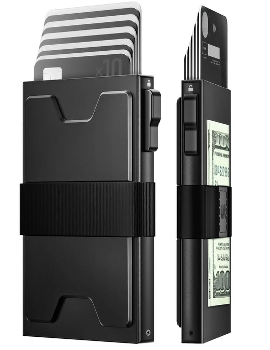 Slim Wallet, RFID Blocking, Metal Pop Up Wallet with Cash Band