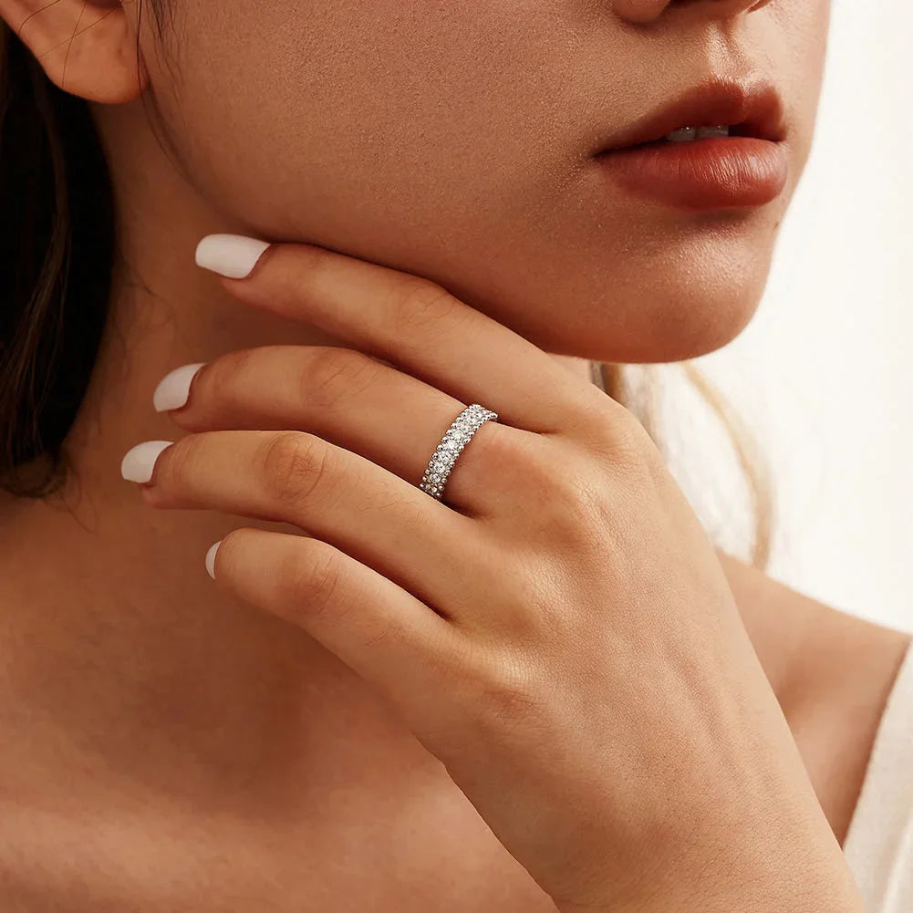 LinkerLove Moissanite Eternity Wedding Bands for Women Dating Couple Engagement Rings Sparkling 925 Sterling Silver Diamond Ring