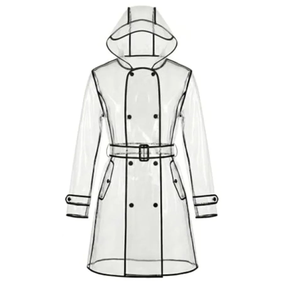 Waterproof Portable Raincoat, Rain Coats for Women Clear Reusable Rain Resistant Poncho with Hoods and Belt for Rain Jacket Out