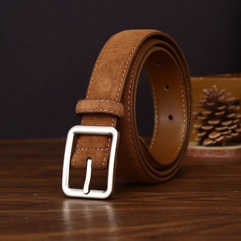 Fashion Women Suede Belt with Silver Square Buckle Leather Waist Accessory for Jeans Pants And Dress