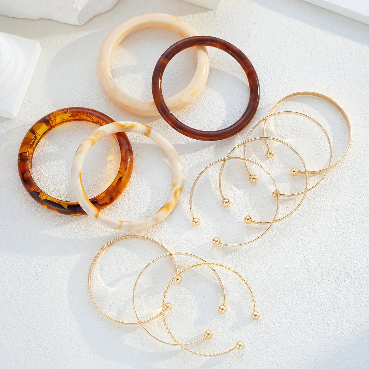 11 Pcs Fashion Elegant Textured Cuff Bangle Bracelet Set Boho Jewelry