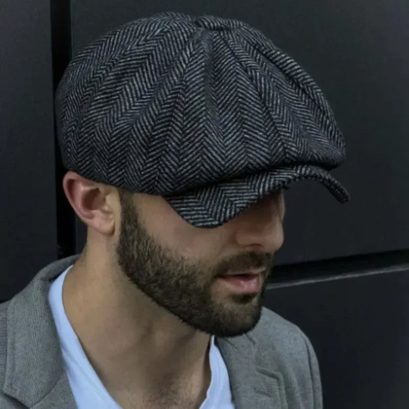 Men's Herringbone Tweed Hat Flat