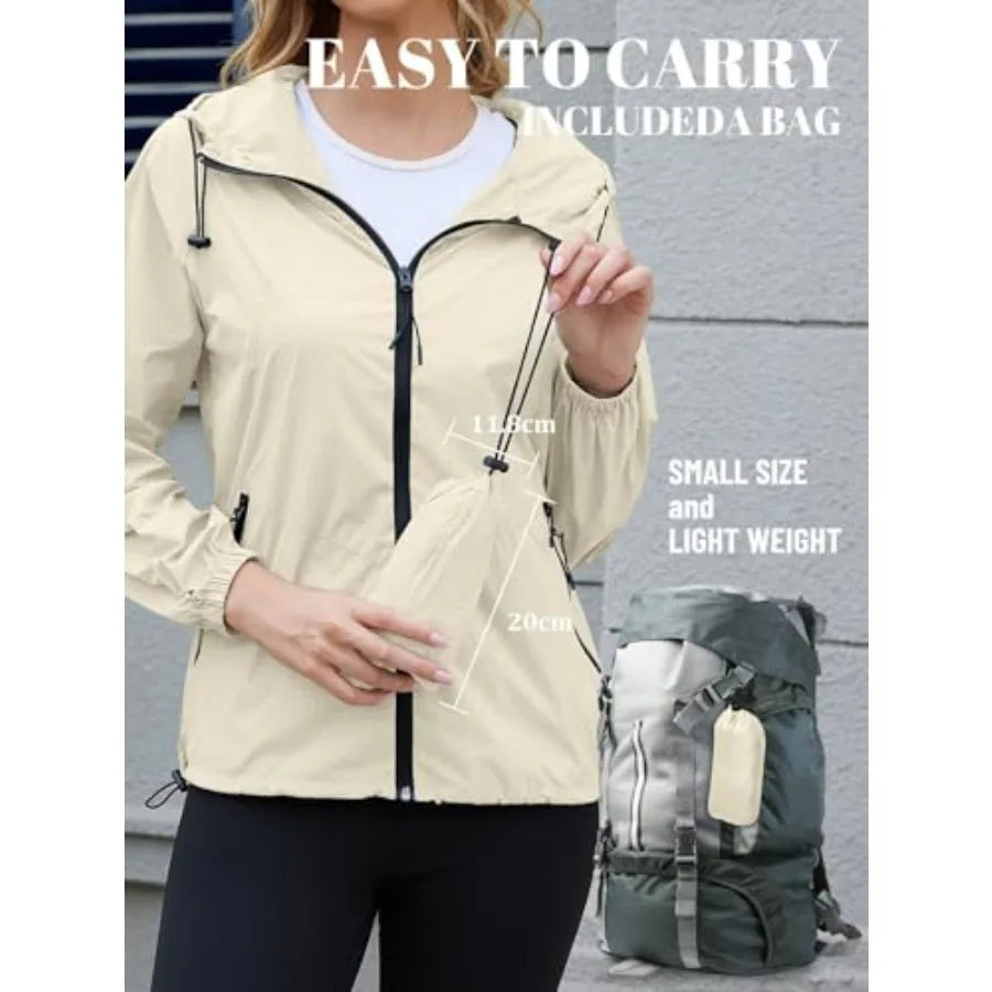 PITINAN Lightweight Rain Jacket Women Packable Wind Breaker Light Rain Jacket Women Waterproof Travel Raincoat S-XXL