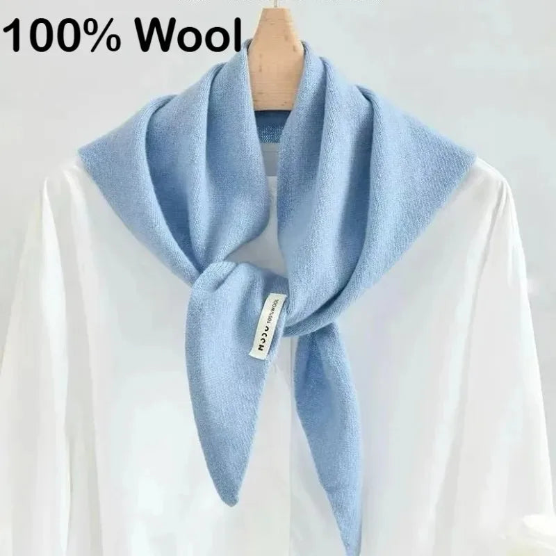 100% Australian Wool Knitted Triangle Scarf Shawl