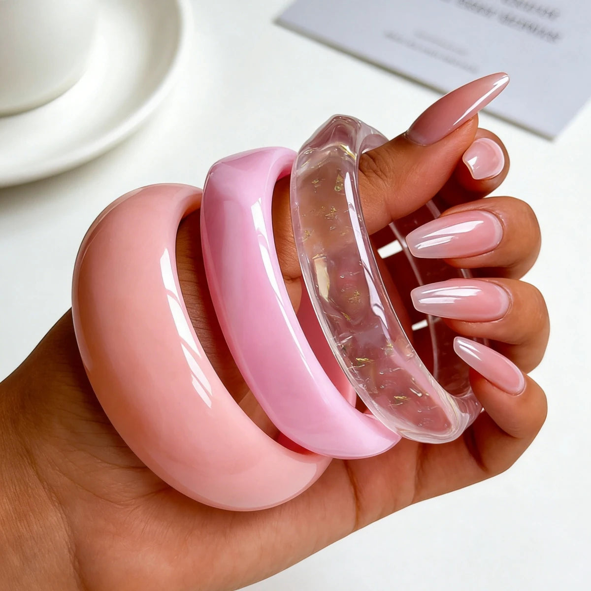 3pcs/Set Pink Acrylic Bracelet Set, Elegant Bangle Combination