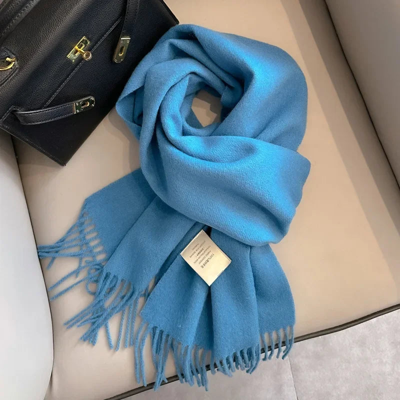 100% Wool Scarf Women Cashmere Shawl Solid Scarves