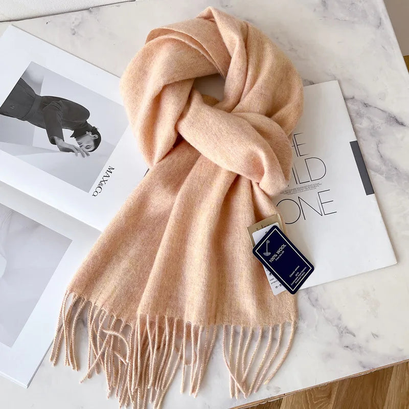 100% Wool Scarf Women Cashmere Shawl Solid Scarves