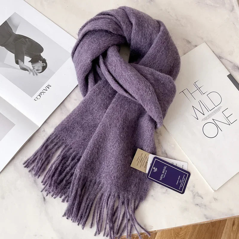 100% Wool Scarf Women Cashmere Shawl Solid Scarves